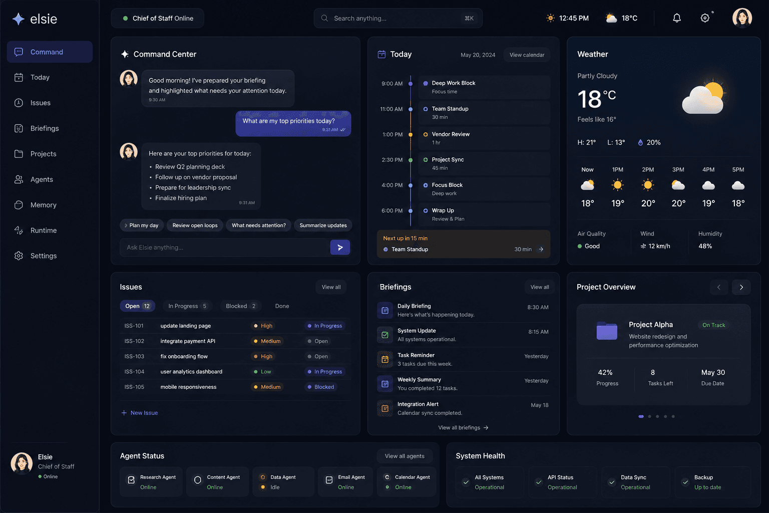 Elsie mission control dashboard